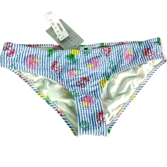 J. Crew Seersucker Embroidered Bikini Bottom, NWT, size medium, style J2188 - Picture 1 of 10